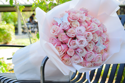 Bouquet of Pink Roses in a Wrap