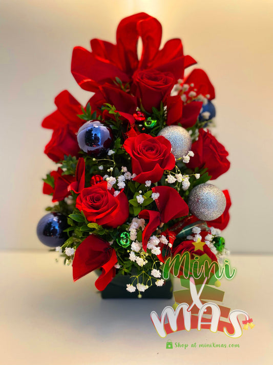 MiniXmas *Santa's Here!* | Mini Holiday Tree with Fresh Roses Flowers Gift Christmas