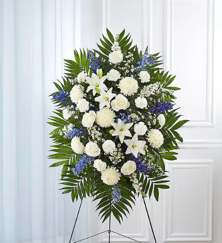 Blue & White Funeral Standing Spray
